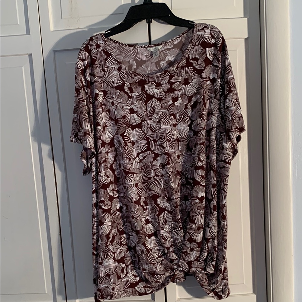 Cato Brown & White Boxy Style Tunic Blouse EUC